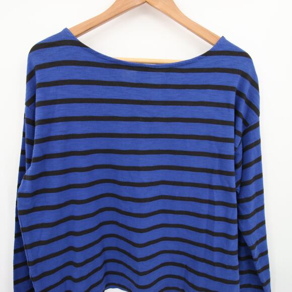 Levis Shirt Top Blouse Blue Black Stripes Striped Long Sleeve Boat Neck Size M - Picture 2 of 11